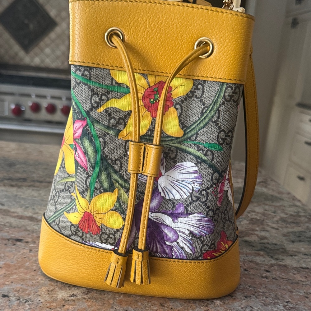 Gucci Ophidia Floral Yellow Bucket Bag - Picture 4 of 5